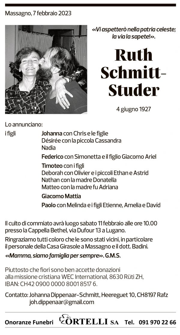 Annuncio funebre Ruth Schmitt-studer