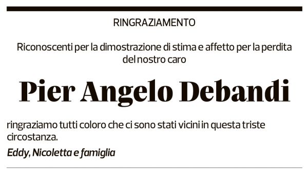 Annuncio funebre Pier Angelo Debandi