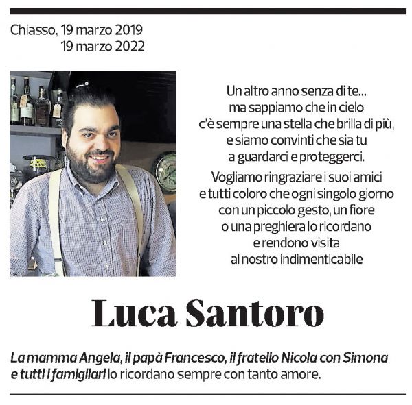 Annuncio funebre Luca Santoro