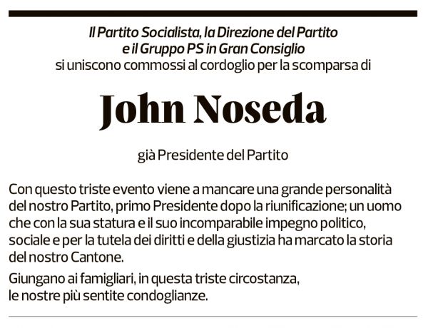 Annuncio funebre John Noseda