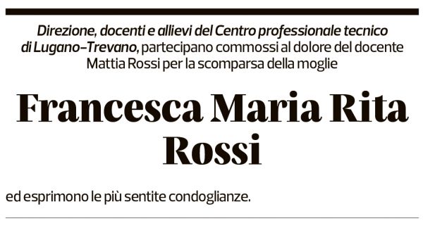 Annuncio funebre Francesca Rossi-lavizzari