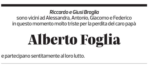 Annuncio funebre Alberto Foglia