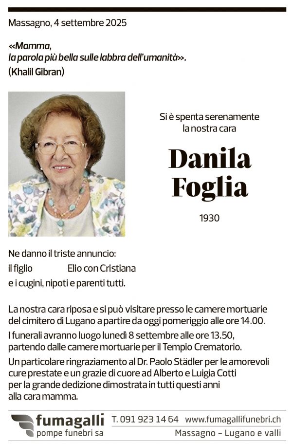 Annuncio funebre Danila Foglia