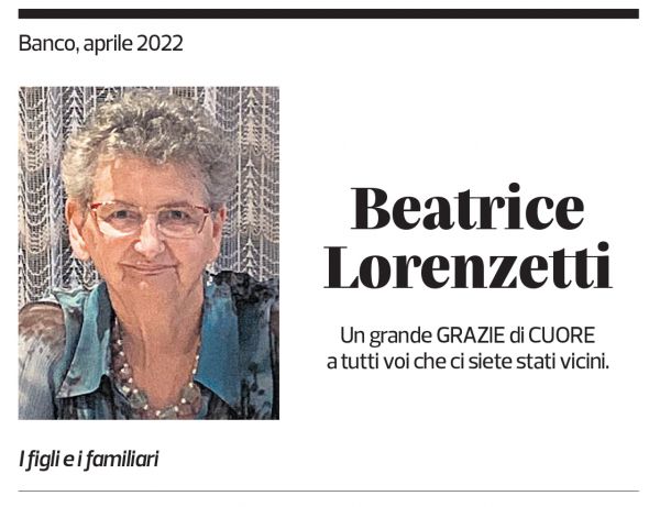 Annuncio funebre Beatrice Lorenzetti