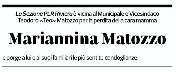 Annuncio funebre Mariannina Matozzo