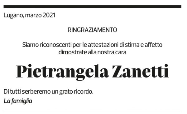 Annuncio funebre Pietrangela Zanetti