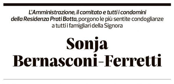 Annuncio funebre Sonja Bernasconi-ferretti