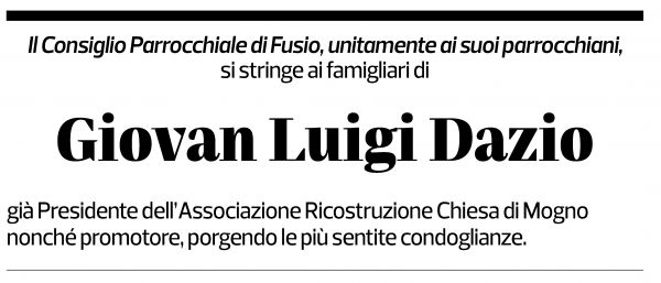 Annuncio funebre Giovan Luigi Dazio