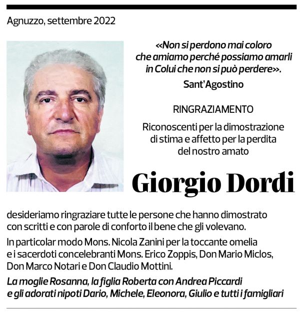 Annuncio funebre Giorgio Dordi