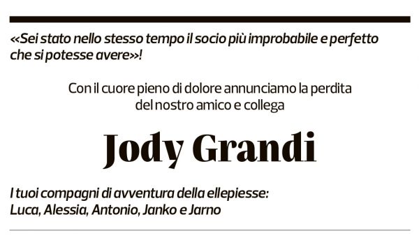 Annuncio funebre Jody Grandi