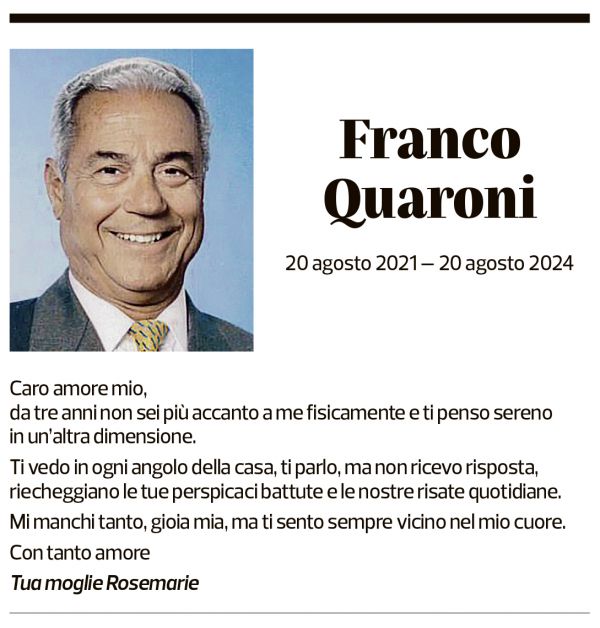 Annuncio funebre Franco Quaroni