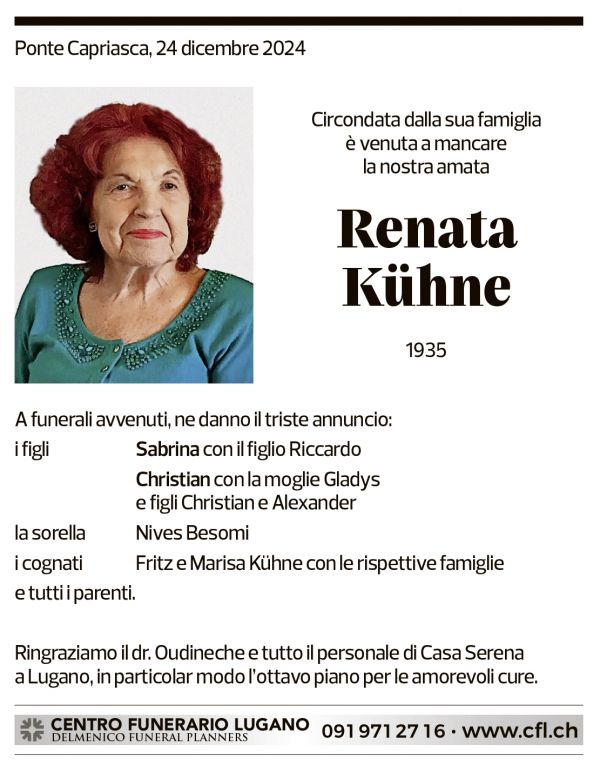 Annuncio funebre Renata Kühne