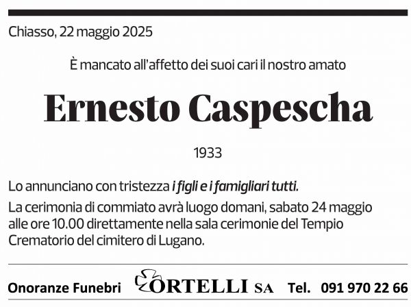 Annuncio funebre Ernesto Caspescha