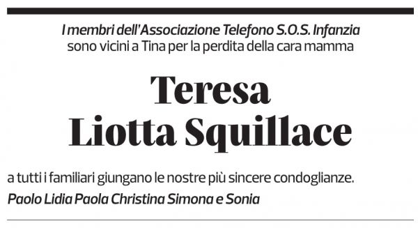 Annuncio funebre Teresa Liotta-squillace