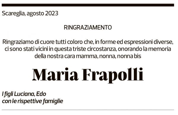 Annuncio funebre Maria Frapolli