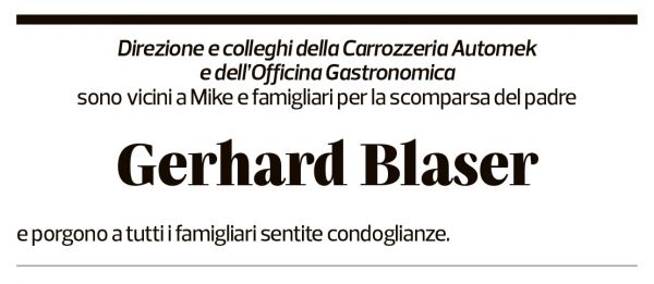 Annuncio funebre Gerhard Blaser