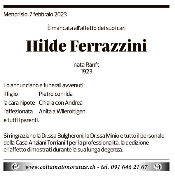 Annuncio funebre Hilde Ferrazzini