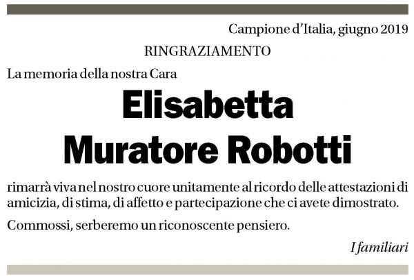 Annuncio funebre Elisabetta Muratore Robotti