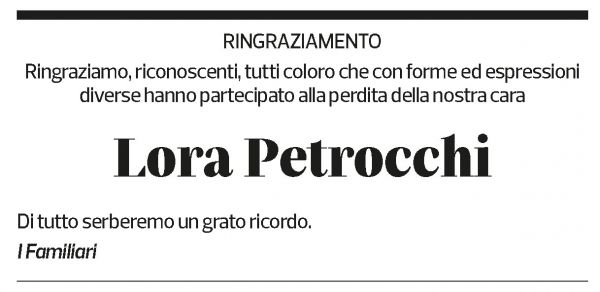 Annuncio funebre Lora Petrocchi