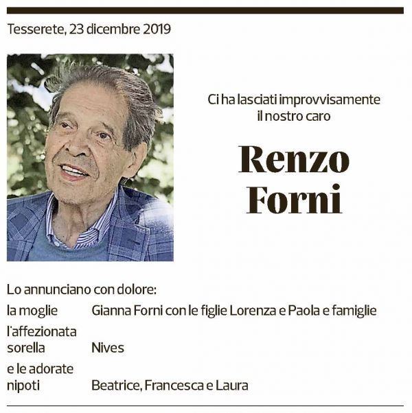 Annuncio funebre Renzo Forni