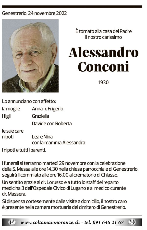 Annuncio funebre Alessandro Conconi