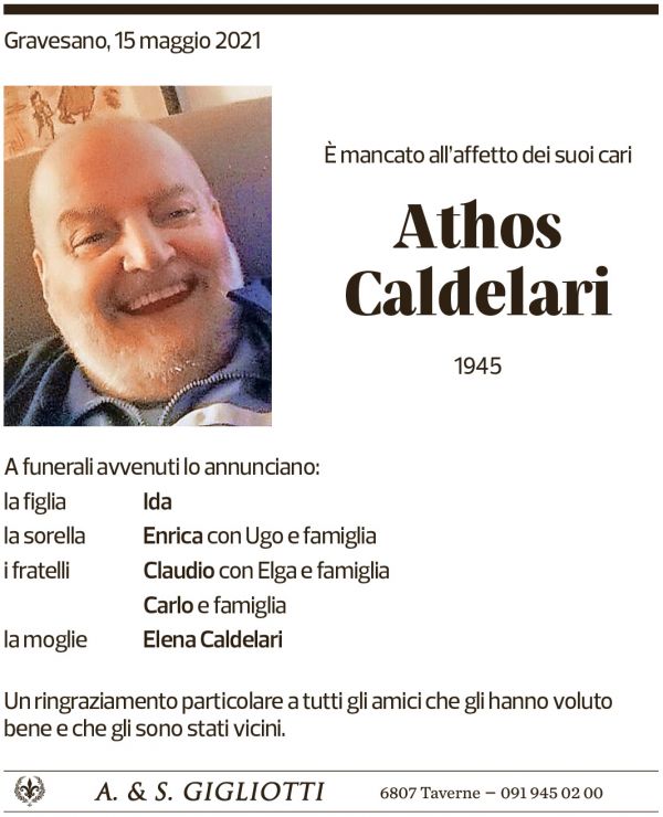 Annuncio funebre Athos Caldelari