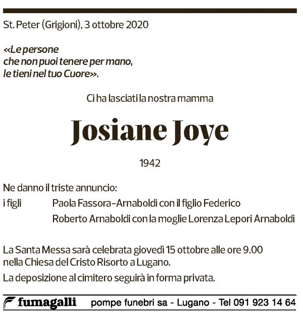 Annuncio funebre Josiane Joye