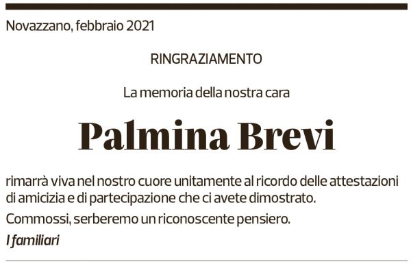 Annuncio funebre Palmina Brevi