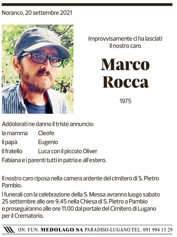 Annuncio funebre Marco Rocca