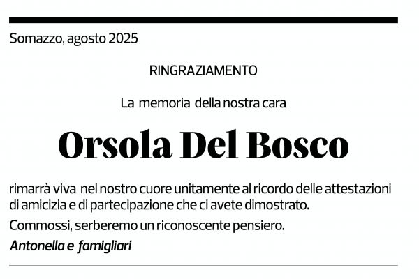 Annuncio funebre Orsola Del Bosco