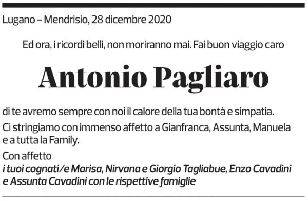 Annuncio funebre Antonio Pagliaro