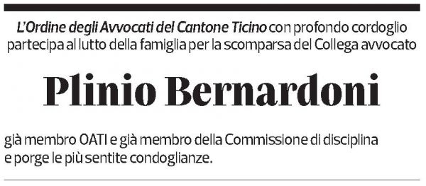 Annuncio funebre Plinio Bernardoni