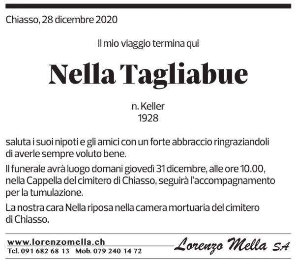 Annuncio funebre Nella Tagliabue