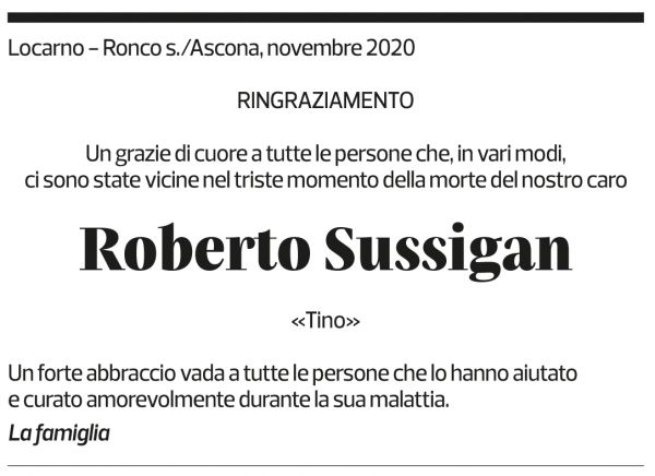 Annuncio funebre Roberto Sussigan