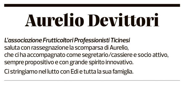 Annuncio funebre Aurelio Devittori