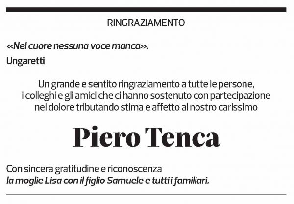Annuncio funebre Piero Tenca