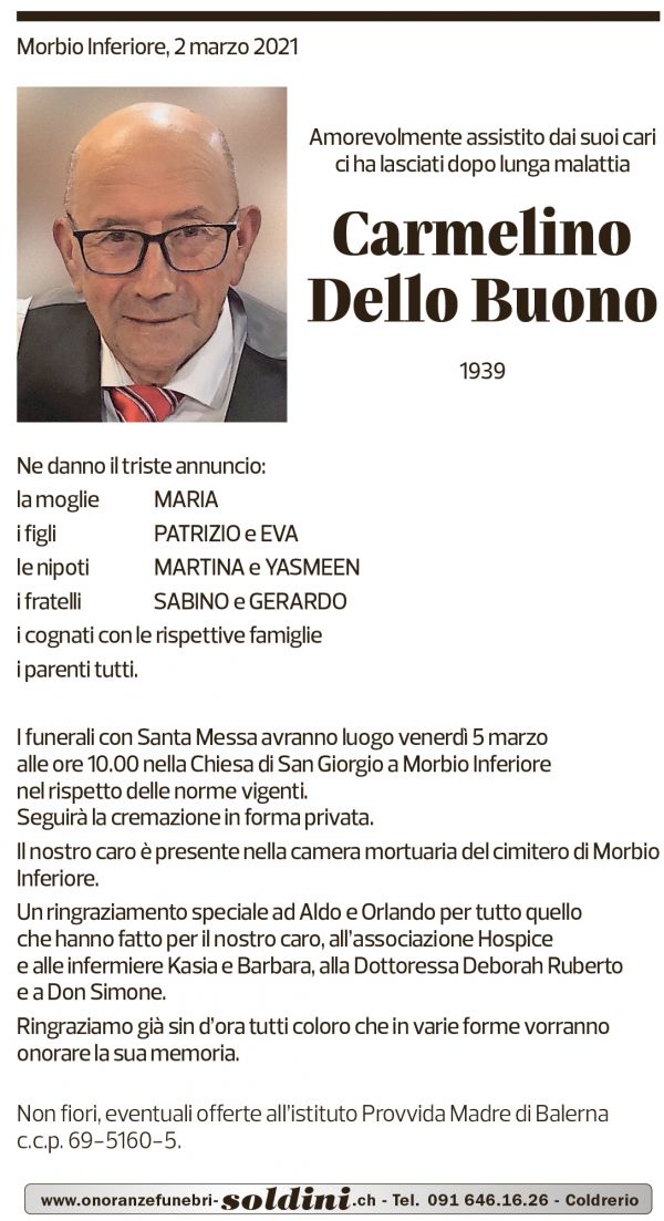 Annuncio funebre Carmelino Dello Buono