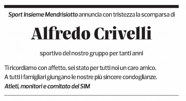 Annuncio funebre Alfredo Crivelli