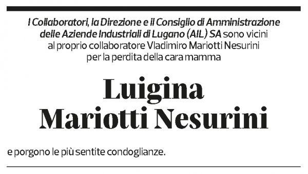 Annuncio funebre Luigina Mariotti Nesurini