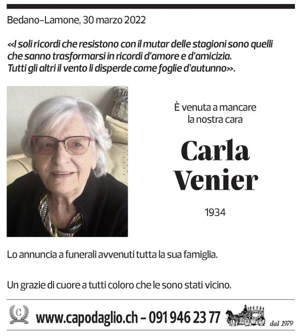 Annuncio funebre Carla Venier