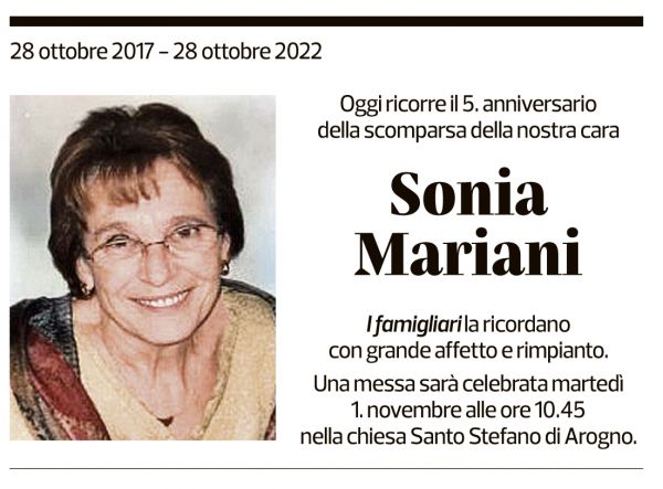 Annuncio funebre Sonia Mariani