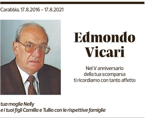 Annuncio funebre Edmondo Vicari