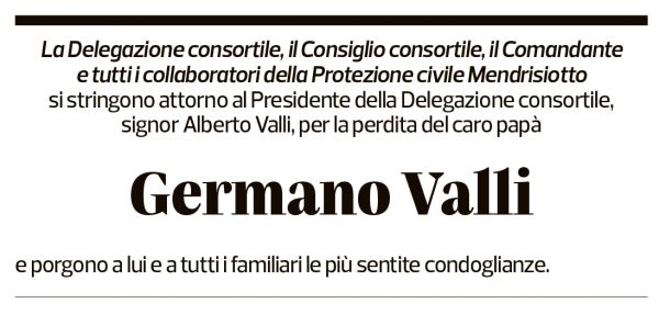 Annuncio funebre Germano Valli