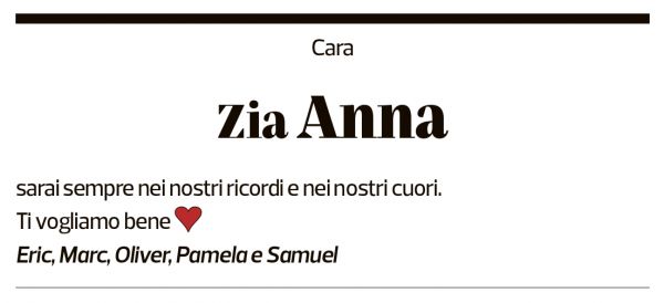 Annuncio funebre Anna Lepori
