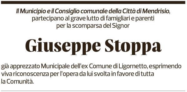 Annuncio funebre Giuseppe Stoppa