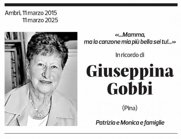 Annuncio funebre Giuseppina Gobbi