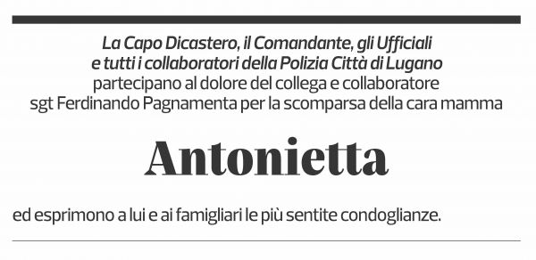 Annuncio funebre Antonietta Pagnamenta