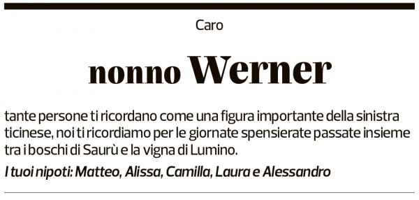 Annuncio funebre Werner Carobbio