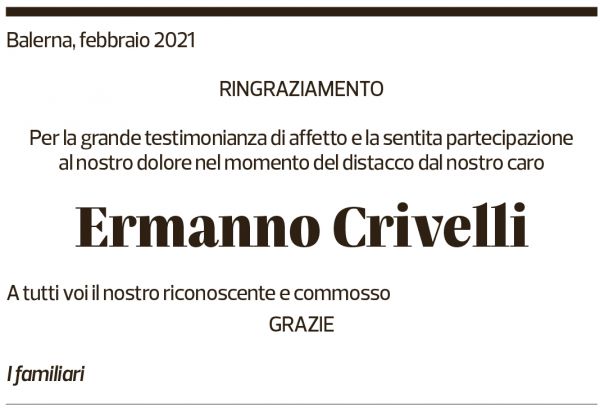 Annuncio funebre Ermanno Crivelli