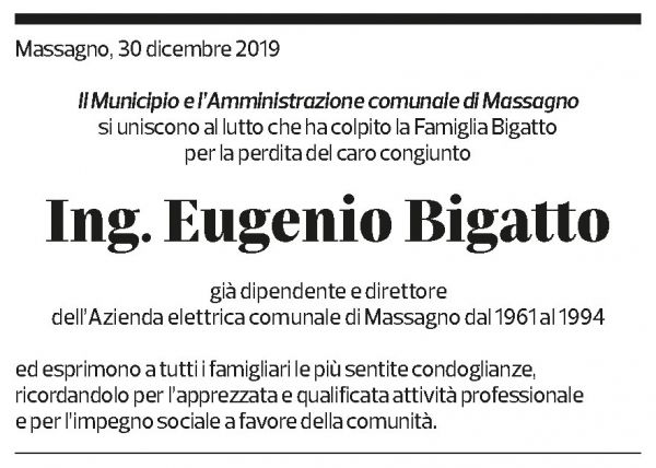 Annuncio funebre Eugenio Bigatto